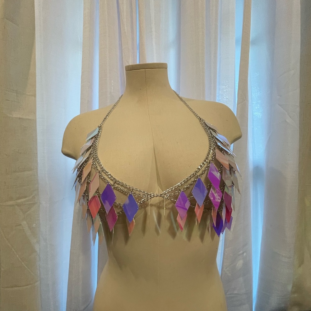 Iridescent Chainmail Link 2 Piece Set Festival Belly Dancer One Size